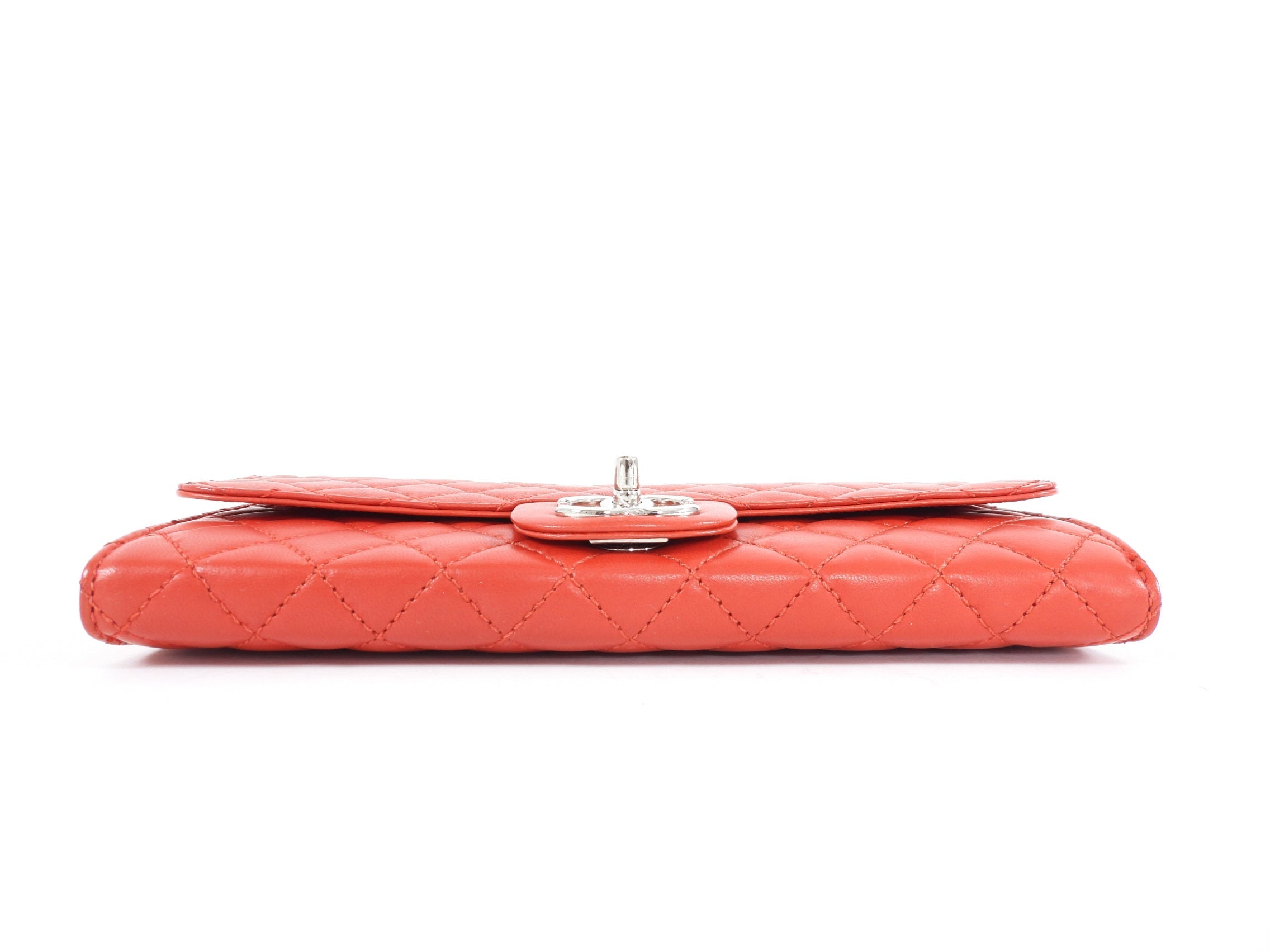 Chanel Red Lambskin Quilted Leather East West Accordion Wallet on Chain Bag