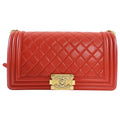 Chanel Red Quilted Lambskin Leather Medium Le Boy Bag GHW