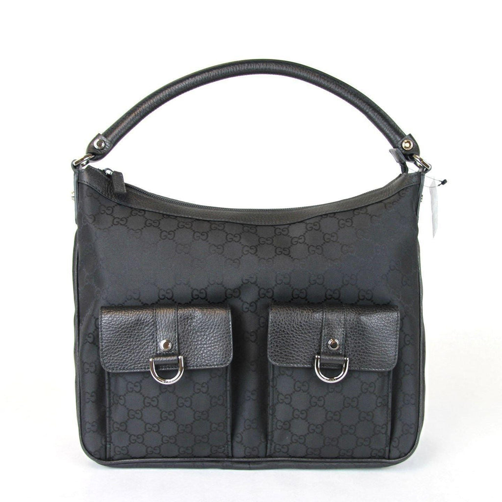 Gucci GG Abbey Hobo Bag Purse W/D Ring,Black Nylon 293581