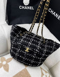 Chanel 23S raffia black and white woven tote bag