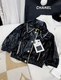 Chanel 22SS black gold two-pocket leather jacket