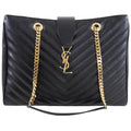 Saint Laurent Black Chevron Chain Shoulder Tote Bag