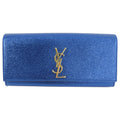Saint Laurent Metallic Blue Cassandre Clutch Bag