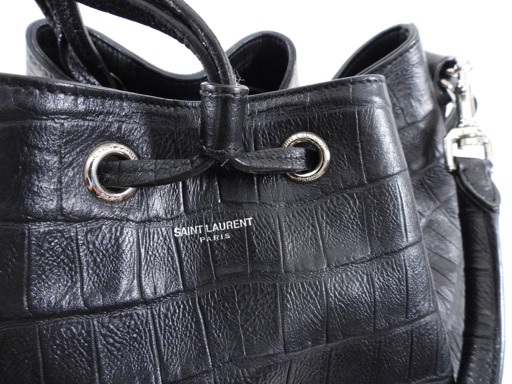 Saint Laurent Medium Black Croc Embossed Emanuelle Bucket Bag