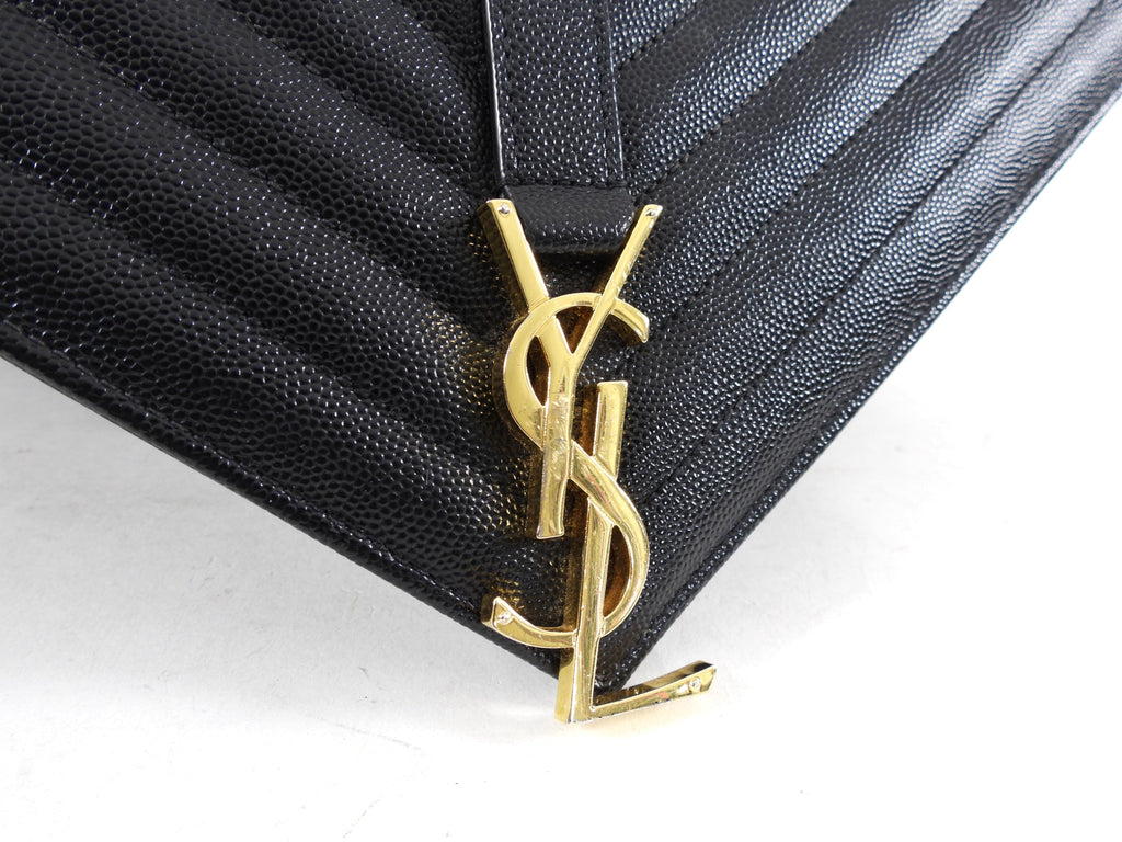Saint Laurent Large Black Chevron Envelope Flap Bag