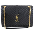 Saint Laurent Large Black Chevron Envelope Flap Bag
