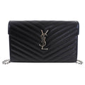 Saint Laurent Black Chevron Small Envelope Wallet on Chain Flap Bag