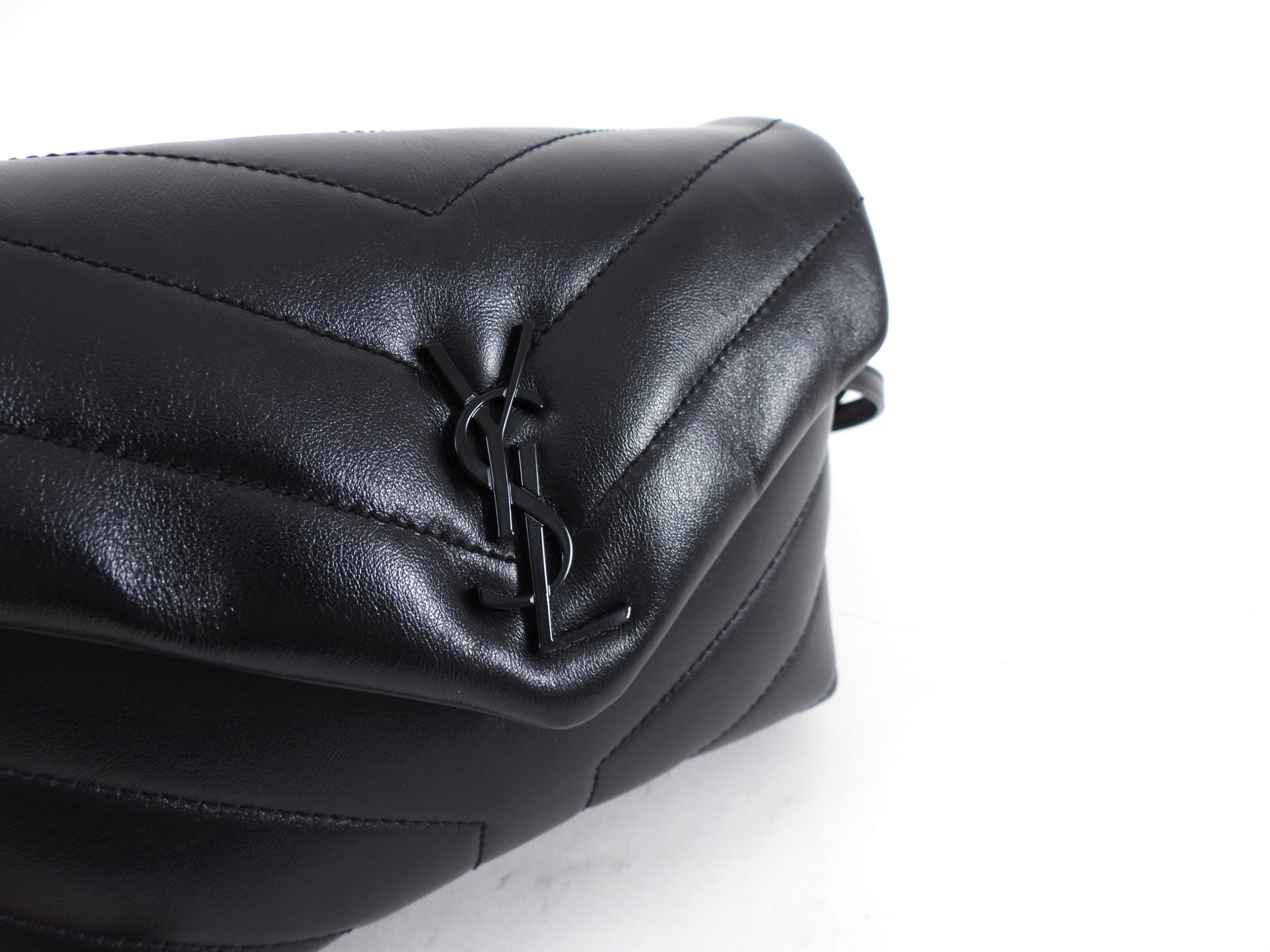 Saint Laurent Black Chevron Quilted Lambskin Toy Lou Lou Shoulder Bag BHW