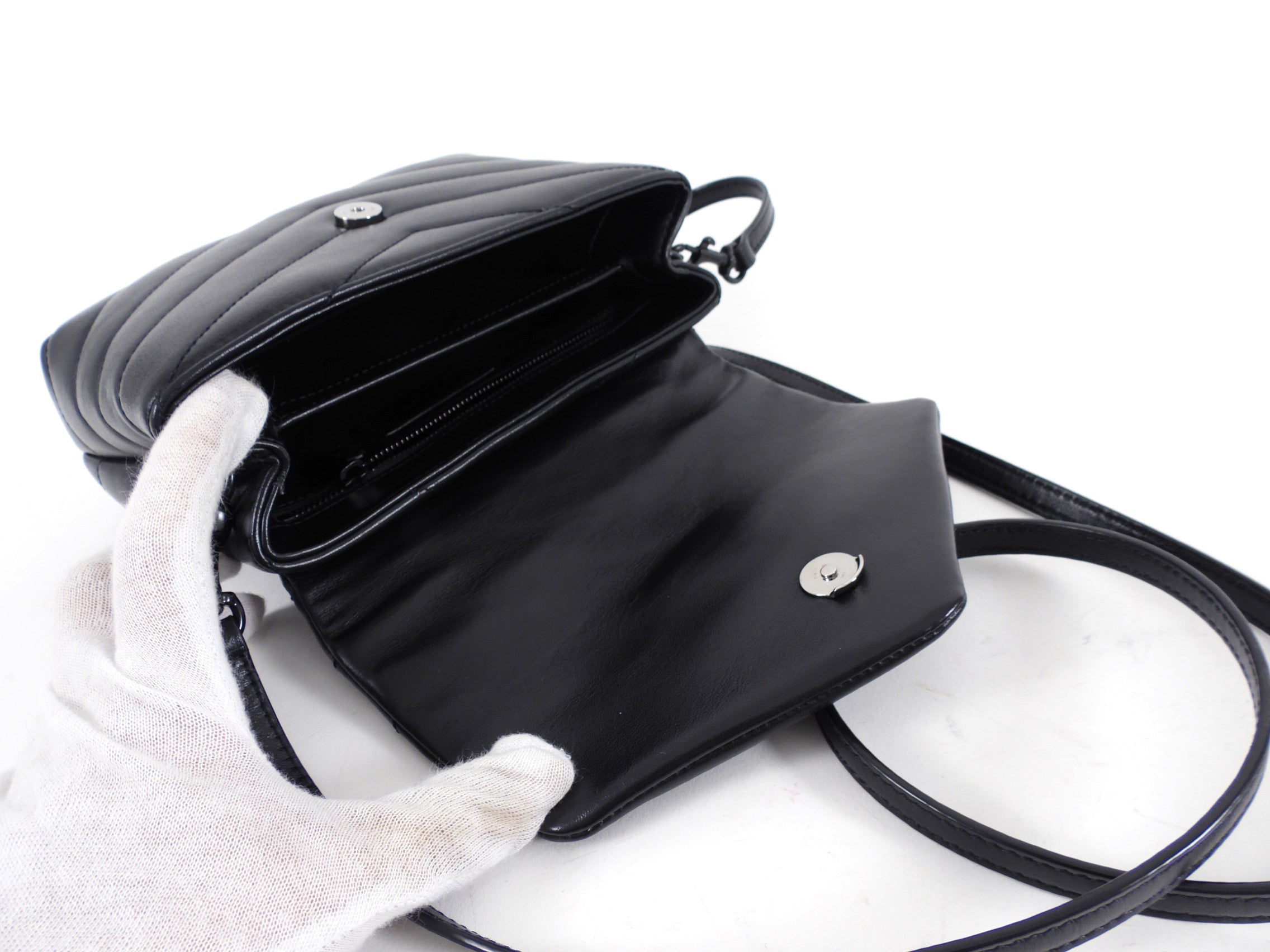 Saint Laurent Black Chevron Quilted Lambskin Toy Lou Lou Shoulder Bag BHW