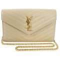 Saint Laurent Beige Chevron Monogramme Chain Wallet Bag