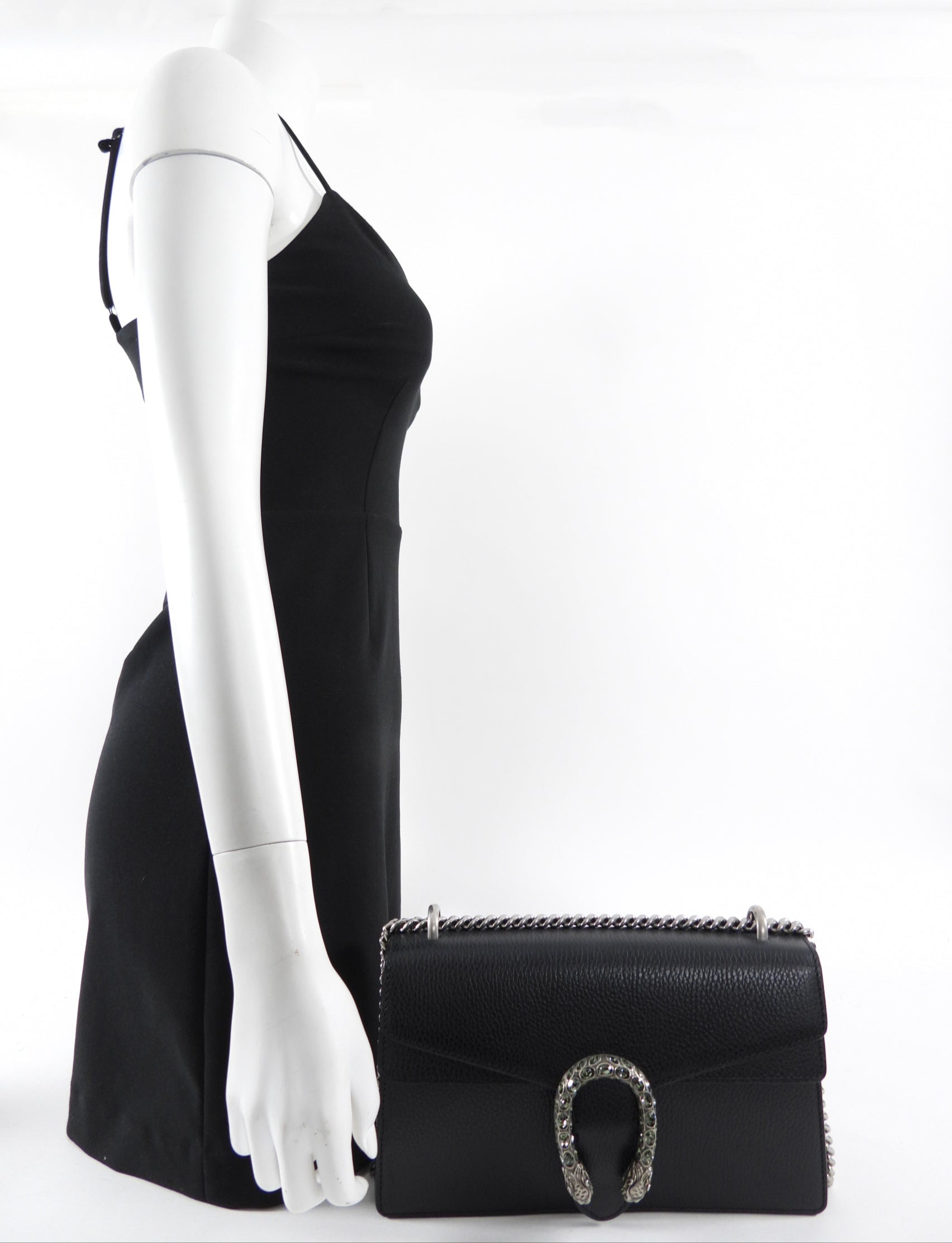 Gucci Black Leather Medium Crystal Dionysus Chain Bag