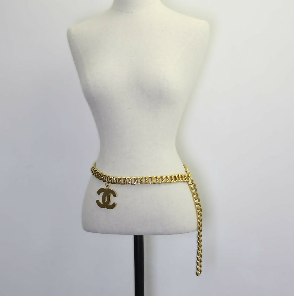 Chanel Vintage 93P Gold-plated Large CC Wave Rotating Lock Long Waist Chain