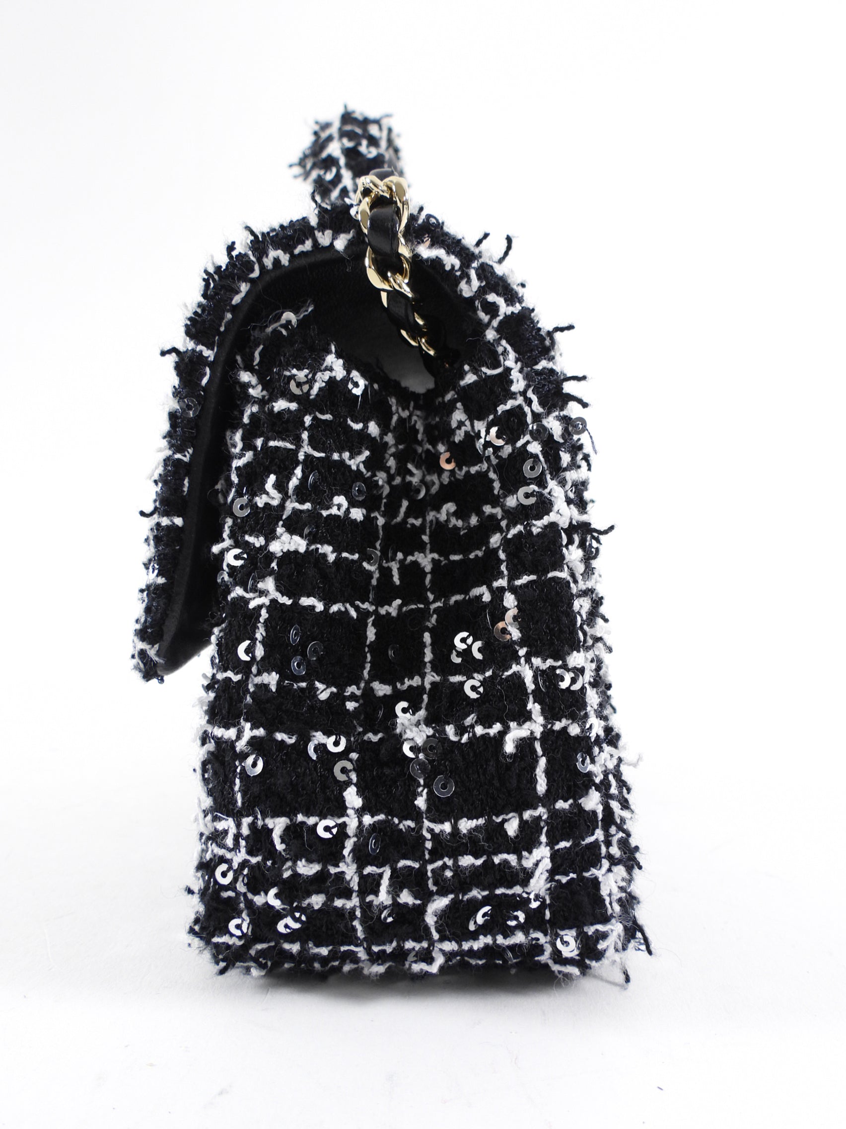 Chanel 24P Black and White Fantasy Tweed Mini Top Handle Chain Bag