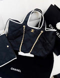 CHANEL 2023 Black Raffia Calfskin Coco Maxi Beach Shopping Tote w/ Pouch