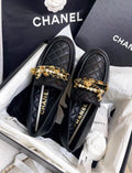 Chanel 22P Pearl Chain Badge Pendant Loafers