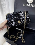 Chanel 22 black sequin cf large mini chain bag