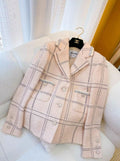 Chanel 21 nude pink silver plaid jacket