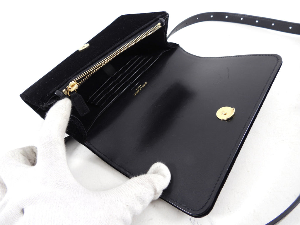Saint Laurent Black Velvet and Gold Belt Bag