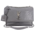 Saint Laurent Grey Croc Embossed Medium Sunset Bag