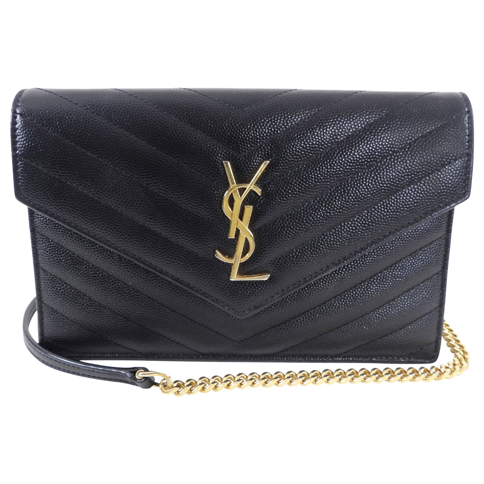 Saint Laurent Black Cassandre Wallet on Chain Crossbody Bag